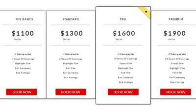 Videography pricing sheet
