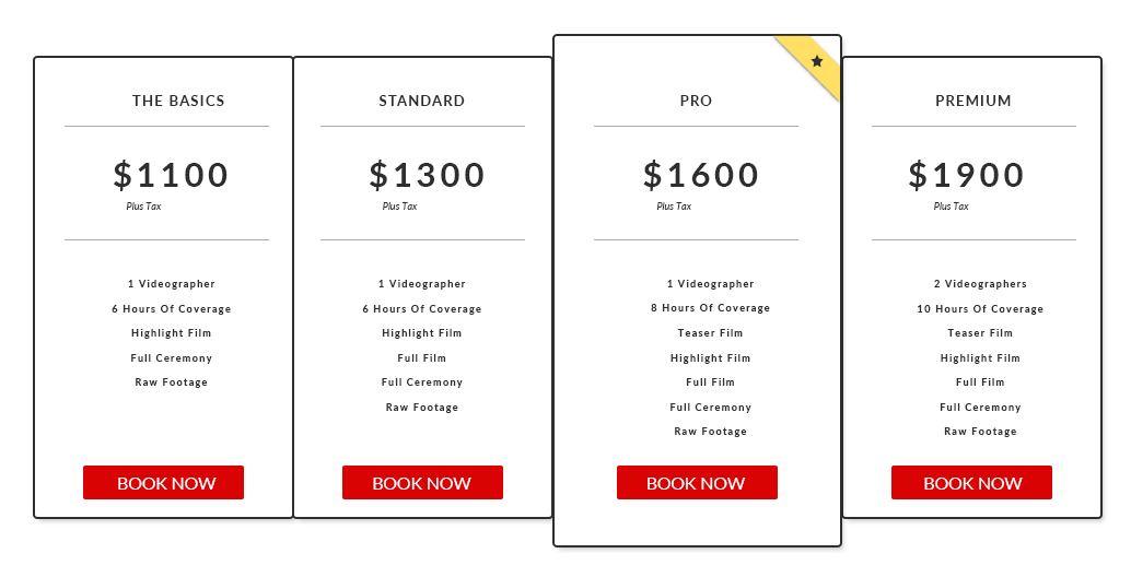 Videography pricing sheet