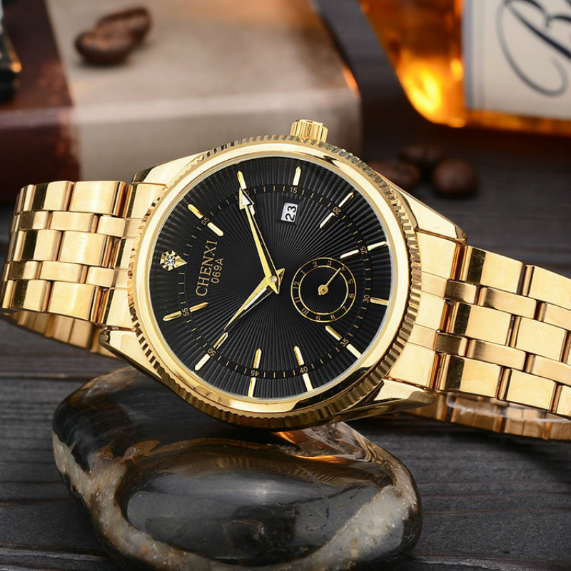Mens Watches Top Brand Luxury CHENXI Golden Watch Business Quartz watch ...