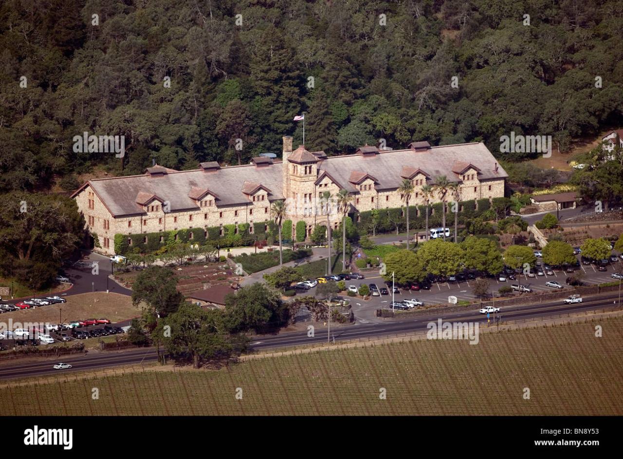 Aerial view above Culinary Institute of America St. Helena Napa County ...